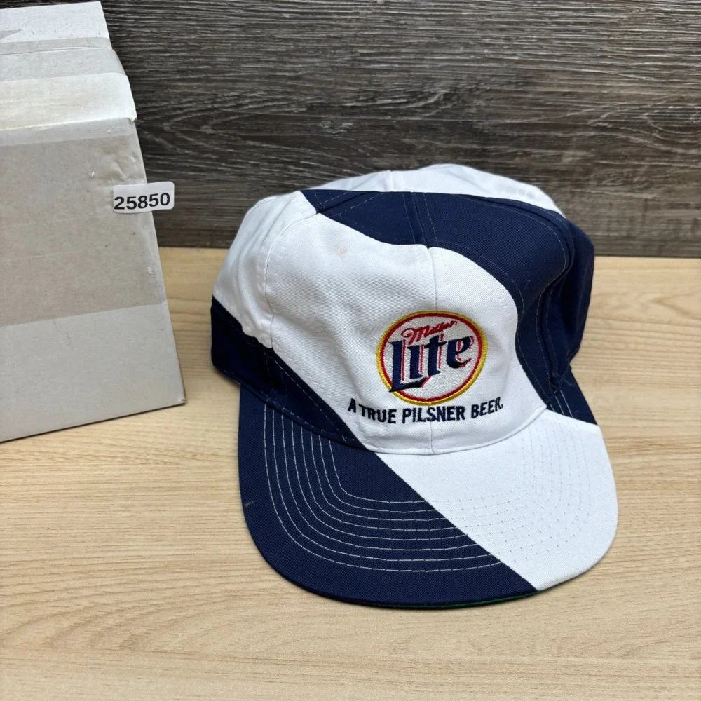 Vintage Miller Lite Hat Cap Strap Back Blue White Beer Advertising Pilsner 90s